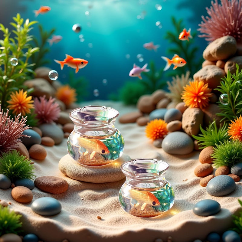 Jowxsx 2 Pieces Miniature Fish Bowl Set, Round Resin Fish Tanks with Goldfish Grass, Dollhouse Accessories Decor for Dollhouse Desktop Craft Project Decor - Image 2
